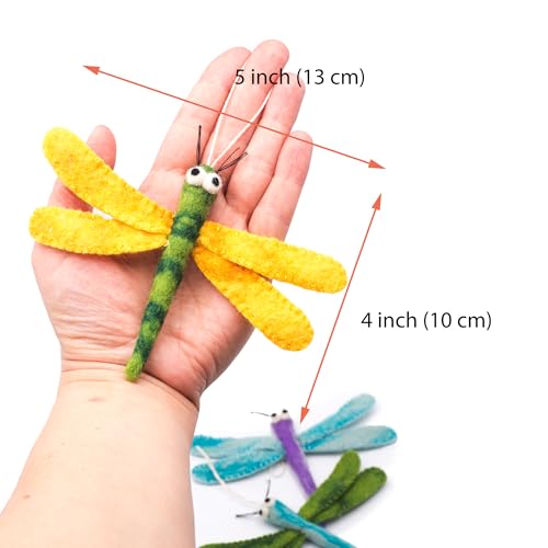 Glaciart One Cat Wand Toy Refill – 3pcs Wool Dragonfly Felt Cat Toy, Durable Lures Attachments for Indoor Play - Filled w/Organic Catnip to Excite/Calm Pet - color: Dragonfly