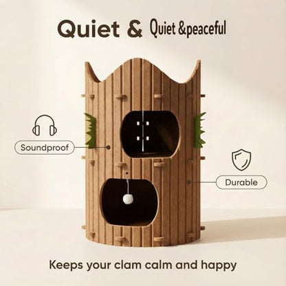 2-Tier Felt Cat House Thickened Felt Cat Cave House with Hanging Toy Ball, Enclosed Sleeping Nest for Cats, Indoor Pet Rest & Play Hut (Brown)