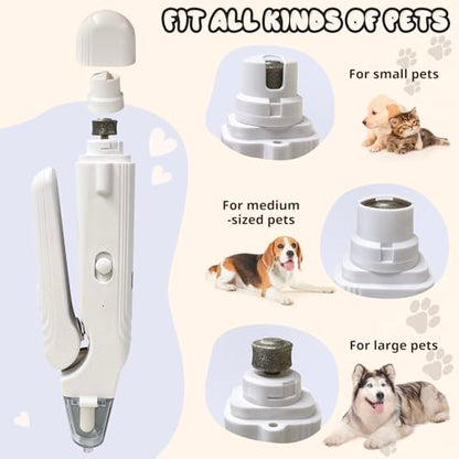 2-in-1 Dog Nail Trimmers & Dog Nail Grinder, Dog Nail Clippers with 2 LED Lights & Safety Guard, USB Rechargeable, Multiple Grinding Methods for Small, Medium, and Large Dogs & Cats (White) - color: White