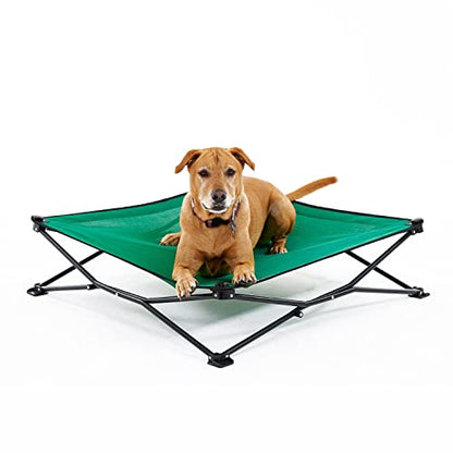 Coolaroo On-The-Go Elevated Dog Bed - Foldable Pop-Up Travel Dog Bed with Breathable, Moisture-Resistant Fabric, Carry Bag Included, Lightweight & Portable, Emerald Green, Large - color: Emerald Green, style: Large