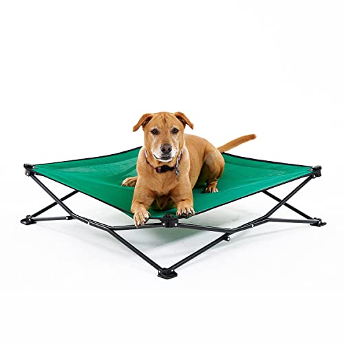 Coolaroo On-The-Go Elevated Dog Bed - Foldable Pop-Up Travel Dog Bed with Breathable, Moisture-Resistant Fabric, Carry Bag Included, Lightweight & Portable, Emerald Green, Large - color: Emerald Green, style: Large