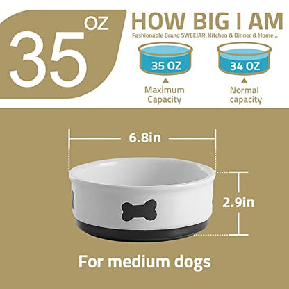 Sweejar Ceramic Dog Bowls with Bone Pattern, Dog Food Dish for Medium Dogs, Porcelain Pet Bowl for Water 35 Fl Oz (Fog Blue) - color: Fog Blue, style: Bone Pattern,6.8"x 2.9"(35 Fl Oz)
