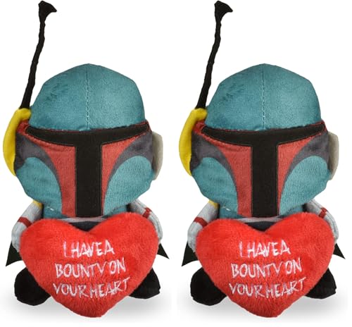 STAR WARS Dog Toy Boba Fett Plush Squeaker| 9” Mandalorian Bounty on Your Heart Plush Squeaker Pet Toy Toy for Dogs Boba Fett Stuffed Animal 9 inch (Pack of 2) - color: Bobafett "Bounty Heart", size: 9 Inch (Pack of 2)