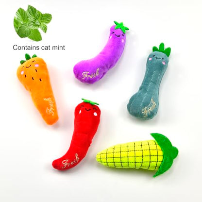 5 Pack Cat Toys, Catnip Cat Chew Toys for Playing, Interactive Cat Kicker Chew Safe Teeth Cleaning Toys, Vegetable Cat Mint Toy, Cat Toys with Catnip