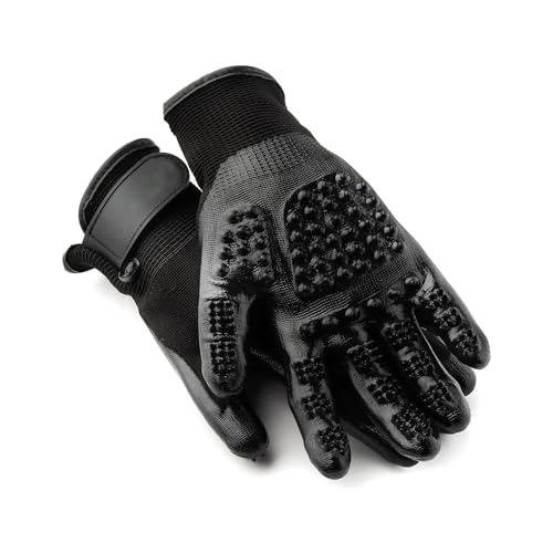 Pet Grooming Glove – Patented Rubber-Massage Shedding Bath & Hair Remover for Dogs, Cats & Livestock – Lightweight, Flexible, Secure Fit (Cyan&Black) - color: Cyan&Black