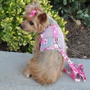 Cool Mesh Dog Harness - Dog Vest for Pets, Simple Step in and Go Design, Harness for Dogs with Leash, Hawaiian Hibiscus Pink, X-Small by Doggie Design - size: X-Small