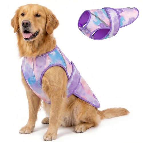 KYEESE Dog Cooling Vest for Large Dogs Dog Cooler Jacket 3D Breathable Mesh Pet Cooling Shirts for Summer with Reflective Stripe UV Protection Pet T Shirt for Beach, Hiking, Walking (Purple, 2XL) - color: Purple, size: XX-Large (45-65lbs)