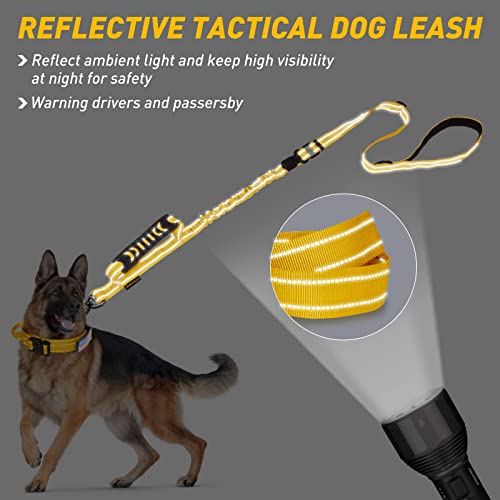 AUBELL Tactical Dog Leash Heavy Duty,4-6ft Reflective Strong No Pull Bungee Leash for Medium Large Dogs with Comfortable Padded Double Handle,Car Seat Belt,360 Degree Rotating Carabiner,Yellow - color: M/L-Yellow(4-6FT)