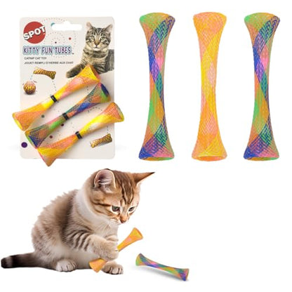 SPOT Kitty Fun Tubes Cat Toy | Bouncy Cat Toy with Catnip Inside for Cats and Kittens to Bite, Swat and Chase | Interactive Cat Toy | 3 Pieces