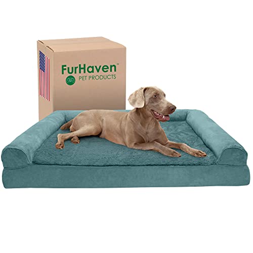 Furhaven Cooling Gel Dog Bed for Large Dogs w/ Removable Bolsters & Washable Cover, For Dogs Up to 125 lbs - Plush & Suede Sofa - Deep Pool, Jumbo Plus/XXL - color: Deep Pool, size: Jumbo Plus
