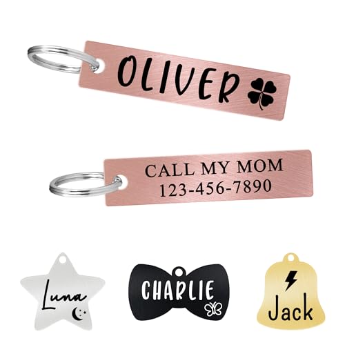 Ultra Joys Personalized Cat Collar Name Tag Small Pet ID Tags for Cats - Customized Mini Cute Dog Cat ID Tag - Bothside Engravable Lightweight Durable Stainless Steel - Retangle Bar in Rose Gold - color: Retangle Bar-rose Gold