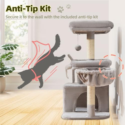 Taoqimiao Cat Tree, 32.2-Inch Cat Tower for Indoors Cats, Cat Condo with Large Cat Perch, Spacious Cat Cave, Scratching Posts for Small and Medium Cats, Light Gray MS043W - color: Light Gray