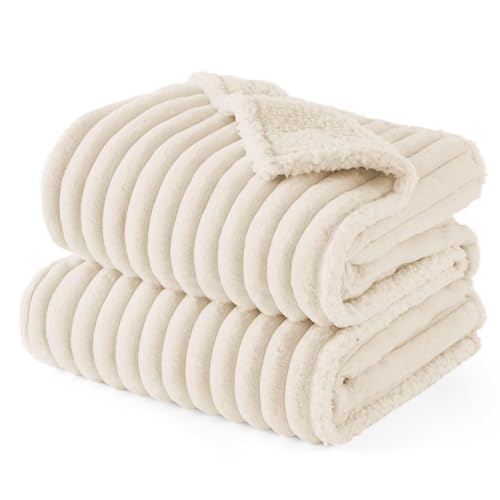 Bedsure ComfyFleece™ Waterproof Dog Blankets for Small Dogs - Soft Puppy Cat Blanket Corduroy Fleece Washable, Cozy Calming Reversible Furniture Protection for Pet Kitten Doggy,25"x35", Cream - color: Cream, size: S(25x35")-1pc