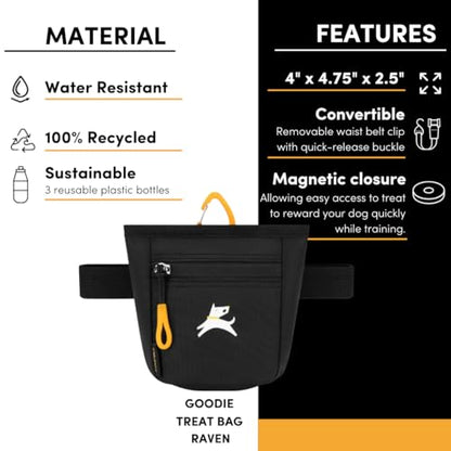OllyDog Goodie Treat Bag, Dog Treat Pouch, Waist Belt Clip for Hands-Free Training, Magnetic Closure, Dog Training and Behavior Aids, Three Ways to Wear (Raven S'25) - color: Raven S'25