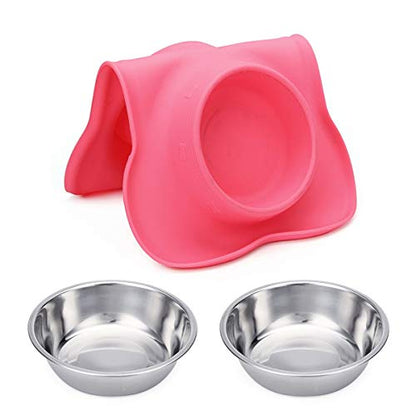 Pet Dog Bowls 2 Stainless Steel Dog Bowl with No Spill Non-Skid Silicone Mat + Pet Food Scoop Water and Food Feeder Bowls for Feeding Small Medium Large Dogs Cats Puppies (Black, Medium) - color: black, size: Medium