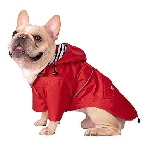 HDE Dog Raincoat Poncho Double Layer Zip Rain Jacket with Removable Hood, Leash Hole for Small to 3XL Dogs and Puppies Red - S - color: Red, size: Small
