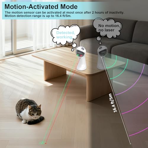 Waputne Motion-Activated Automatic Cat Toy, Unique Double Light Green&Red, 4 Speed Modes,Rechargeable Interactive Cat Toy for Indoor Cats（Red Dot+ Green Butterfly）