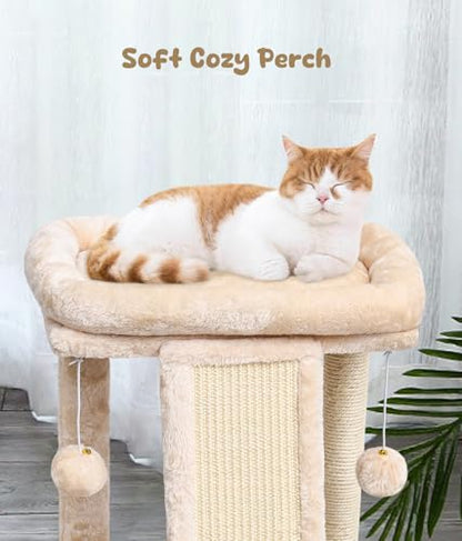 SYANDLVY Small Cat Tree with Scratching Post, Cat Scratching Board with Perch, Cat Post Scratcher for Indoor Cats, 2 Dangling Balls Great for Kittens (Beige) - color: Beige