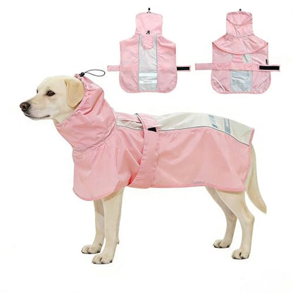 Adjustable Dog Raincoat, Waterproof Dog Rain Jacket for Small Medium Large Dogs,Reflective Lightweight Pet Rain Coat with Leash Hole (Pink&White, 3XL) - color: Pink&White, size: 3X-Large(77-94lb)