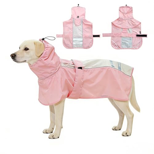Adjustable Dog Raincoat, Waterproof Dog Rain Jacket for Small Medium Large Dogs,Reflective Lightweight Pet Rain Coat with Leash Hole(Pink&White, Medium) - color: Pink&White, size: Medium(13-22lb)