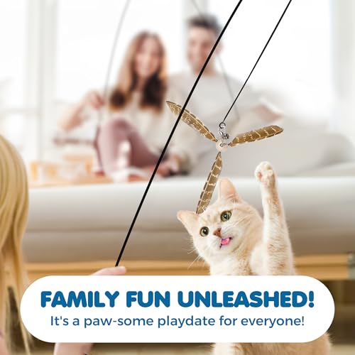 SunGrow Brown Feather Wand, Interactive Indoor Cat Toy with 1 Fishing Pole (34”) and 3 Feather Teasers (7”), Flexible Rod, Feline Fitness and Entertainment, 1 Set Per Pack