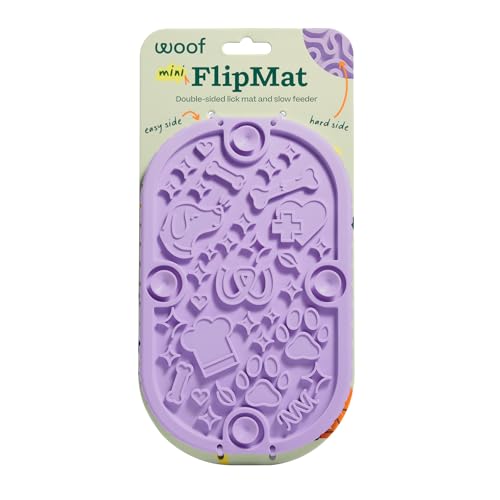 WOOF FlipMat Mini- Easy-to-Clean Lick Mat for Small Dogs & Travel - Slow Feeder Mat with Double-Sided-Non-Slip Design - BPA-Free Silicone - Lick Mat - Interactive Dog Toys - Lavender