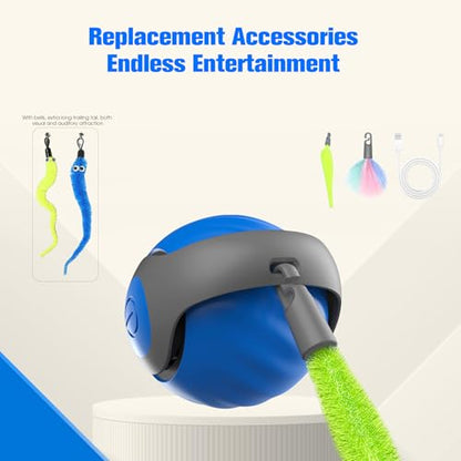 2026 New Upgrade Speedy Tail Cat Toy, Smart Interactive Pet Toys Comes with 4 Tails, Reinforced Version of The Cat Toys Balls, Two Speed Adjustment (Blue) - color: Bule