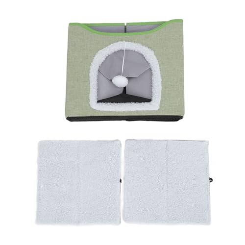 Foldable Cat House, 2 Layer Collapsible Kitten House Multifunctional Cat Cave Bed Soft Cat Scratcher House, Cat Bed Cave Cat Cubes Cat Hideaway for Indoor Cats(Light Green) - color: Light Green