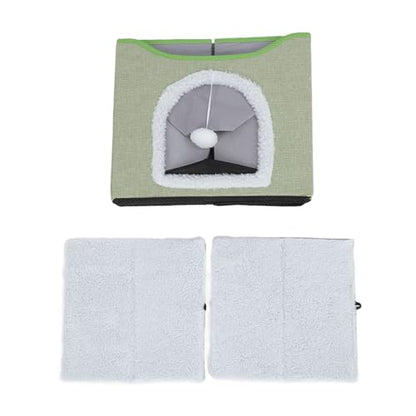 Foldable Cat House, 2 Layer Collapsible Kitten House Multifunctional Cat Cave Bed Soft Cat Scratcher House, Cat Bed Cave Cat Cubes Cat Hideaway for Indoor Cats(Light Green) - color: Light Green