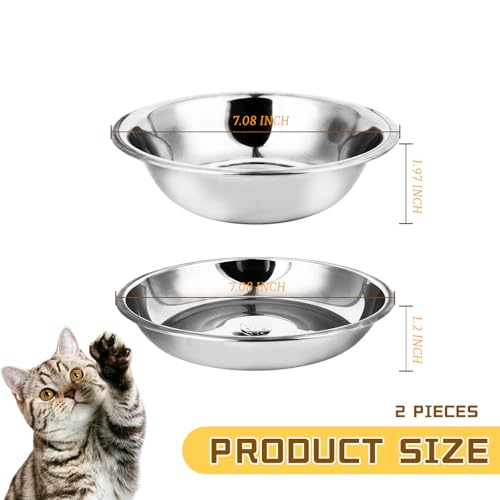 ZUFECY 2-Pack Cat Bowl Combo Set,7.1'' Stainless Steel Flat Plate & Deep Bowl, Dual-Purpose for Dry/Wet Food & Water Feeding