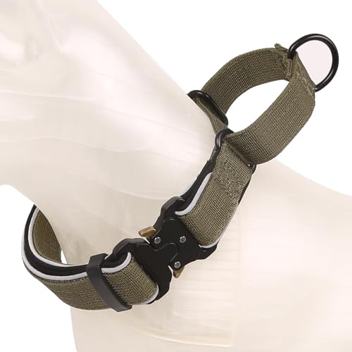 Heavy-Duty Reflective Martingale Dog Collar, Half-Choke Adjustable Tightening Escape-Proof Training Collar for Medium and Large Dogs (Army Green, L(W0.98*Neck 16-24")) - color: Army Green, size: L(W0.98*Neck 16-24")