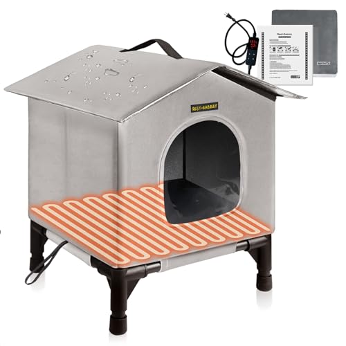 Rest-Eazzzy Heated Cat House for Outdoor Cats, Waterproof, Fully Insulated Shelter for Stray and Feral Cats, Great for Cat Houses for Outdoor Cat and Cat Beds for Indoor Cats (Grey-Heat, Medium) - color: Grey-Heat, size: Medium