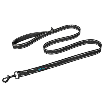 PHOEPET 5 Feet Heavy Duty Dog Leash - Reflective - Soft Padded Handle Traffic Grip for Extra Control (L,Black) - color: Black