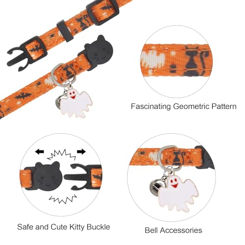 Halloween Cat Collar, Cotton 2 Pack Cat Collar with Bells, Breakaway Collars for Girl Boy Cats Kittens, Halloween Pink - color: Halloween Pink