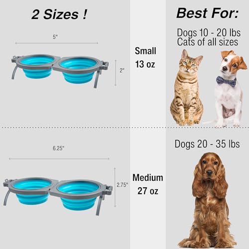 Loving Pets 73807992: Travel Double Diner Dog Bowl, Blue Md - color: Blue, size: Medium Travel Double Diner