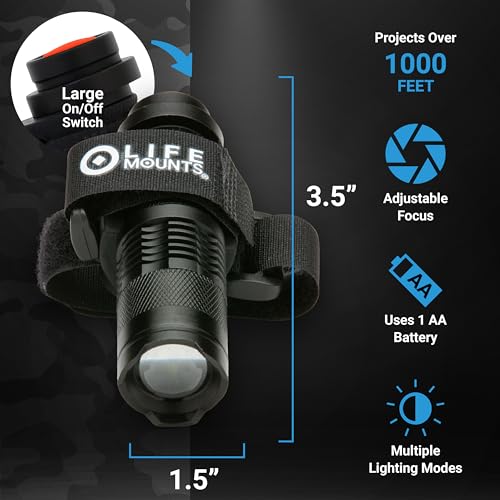Life Mounts Wearable LED Tactical Shoulder Light - 100-Lumen White LED - Weatherproof for Tactical Vest - Adjustable Focus Flashlight Mount Strap - color: White LED, size: 3.5"x1.5" - Wearable Tactical Light