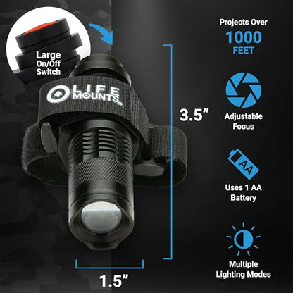Life Mounts Wearable LED Tactical Shoulder Light - 100-Lumen White LED - Weatherproof for Tactical Vest - Adjustable Focus Flashlight Mount Strap - color: White LED, size: 3.5"x1.5" - Wearable Tactical Light
