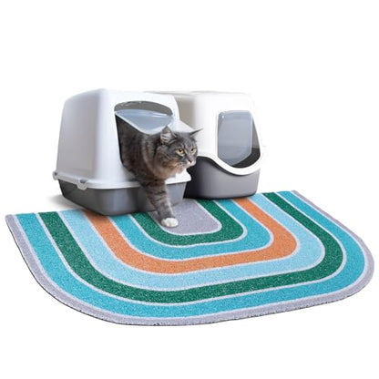Cat Litter Mat Quality Litter Box Mat Large Non-Slip Cat Litter Mat Litter Trapping Mat Soft Kitty Litter Mat Compatible Two Litter Boxes Cat Products Easy to Clean,Green,L - color: Blue, size: L(33.5" x 22.4")