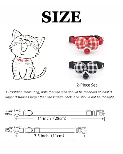 2 Pack Soft Breakaway Safety Cat Collar，Kitten Collar with Bell and Bow Tie,Adjustable Breakaway Cotton Collar for Kitty and Puppy (Plaid-Red Black) - color: Plaid-Red Black