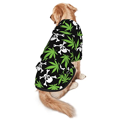 Skull Weed Leaf Dog Hoodies，Dog Clothes with Pocket and Hat Winter Clothes Sweaters for Medium Large Dogs Girl Boy Pets' Clothes Outfits - color: skull weed leaf, size: XXL for medium dog