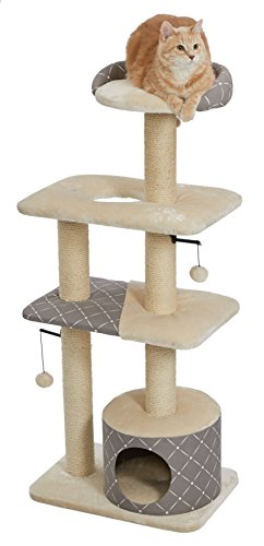 MidWest Homes for Pets Cat Tree | Tower Cat Furniture, 5-Tier Cat Tree w/Sisal Wrapped Support Scratching Posts & High Cat Look-Out Perch, Mushroom/Diamond Pattern, Large Cat Tree - size: Tower Cat Furniture, Mushroom Diamond Pattern