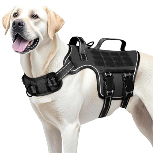 Dog Harness for Large Dogs Heavy Duty, No Pull Tactical Dog Harness with Molle System, Easy On and Off Service Dog Vest, Breathable Padded, Adjustable Reflective Pet Vest for Walking Hiking Training - color: Black, size: L(Neck:18-24",Chest:25-36"),45-80