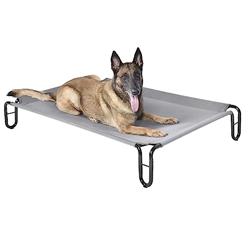 pettycare Elevated Outdoor Dog Bed - Raised Dog Cot for Large Dogs, Waterproof Pet Cot Bed Easy to Assemble, Cooling with Breathable Teslin Mesh, Durable, Non Slip, Up to 65 lbs,Grey - color: Grey, size: L: 43.3x30x8 Inches