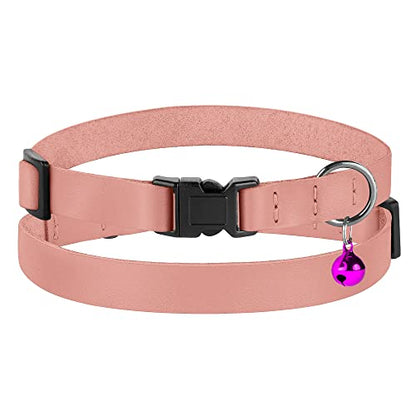 Breakaway Cat Collar with Bell - Leather Adjustable Kitten Collars with Safety Quick Release Buckle - Soft Small Pet Collars for Girl & Boy Cats (Rose) - color: Rose