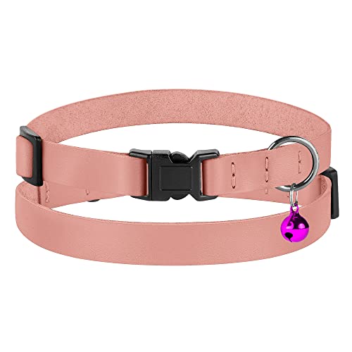 Breakaway Cat Collar with Bell - Leather Adjustable Kitten Collars with Safety Quick Release Buckle - Soft Small Pet Collars for Girl & Boy Cats (Rose) - color: Rose