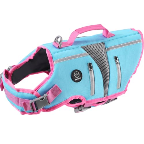 EMUST Dog Life Jacket, Reflective Dog Life Vest for Swimming with 4 Pockets, High Buoyancy Small Medium Large Dog Floating Vest with Reinforced Rescue Handle, Blue, XS - color: New Blue, size: XS