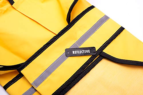 SPOT Rainy Days Slicker - Yellow Dog Rain Jacket With Hood, Reflective Strip for Safety, Leash Hole & Adjustable Velcro Belly Strap, 100% Polyester Water Resistant Pet Raincoat - X-Small, 8in Long - size: X-Small