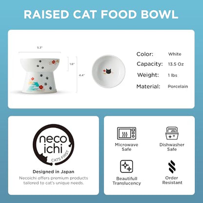 Necoichi Raised Cat Food Bowl – Ceramic Elevated Cat Bowl for Whisker & Neck Fatigue, Dishwasher Microwave Safe – Non-Slip & Anti Vomiting Ergonomic Design (Fuji, Large, 2-Cup Capacity) - color: Fuji, size: Large Flat (2 Cups)