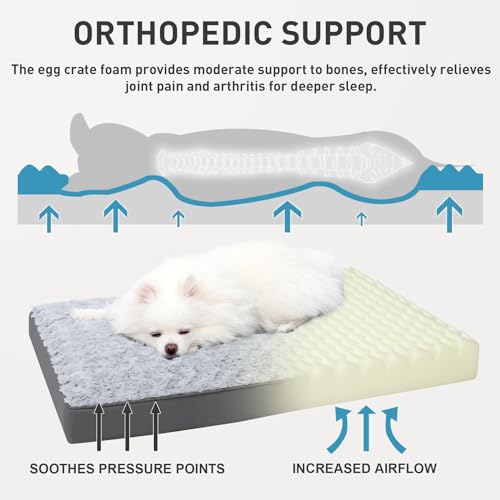 Dog Crate Bed Waterproof for Medium Dogs - Rose Velvet Soft Fluffy Washable With Removable Cover & Anti-Slip Bottom, 29 x 18 Inch, Light Gray - color: Light Grey, size: 29.0"L x 18.0"W x 3.0"Th
