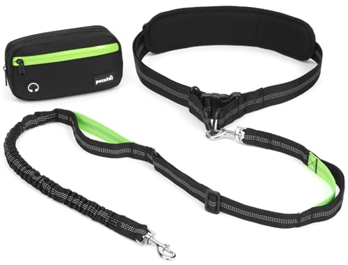 Hands Free Dog Leash, Running Waist Belt with Pouch Removable & Multifunctional| Shock Absorbing Bungee| Thickened Lumbar pad & Comfortable Dual Handles|Dog Walking, Training for 11-33lbs Puppy - color: Black, size: Small